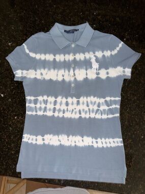 Ralph Lauren Women’s Tie-Dye Polo Shirt - Light Blue & White